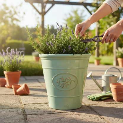 Decorative Olive Plant Pot 40cm Green Round Plastic Planter for Indoor & Outdoor Use AK Kin Garden Supplies