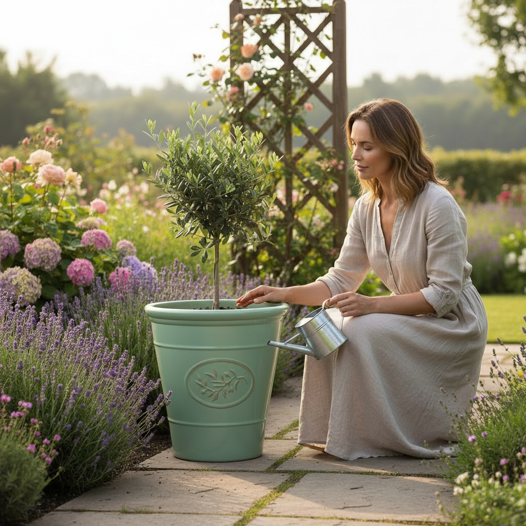 Decorative Olive Plant Pot 55cm Green Round Plastic Planter for Indoor & Outdoor Use AK Kin Garden Supplies