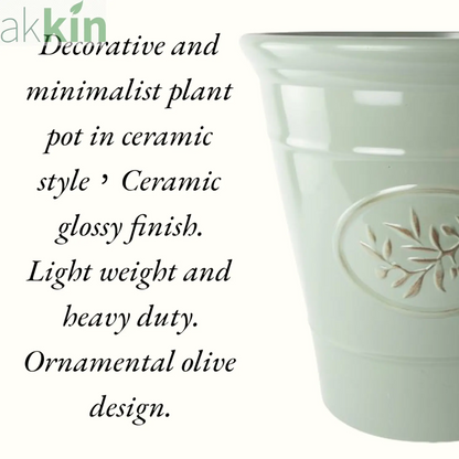 Decorative Olive Plant Pot 55cm Green Round Plastic Planter for Indoor & Outdoor Use - AK Kin Garden Supplies