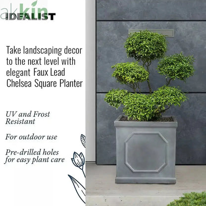 IDEALIST Lite Chelsea Flower Box Square Garden Planter, Faux Lead Light Stone Outdoor Plant Pot W37 H38 L37 cm, 52L One Click Plants