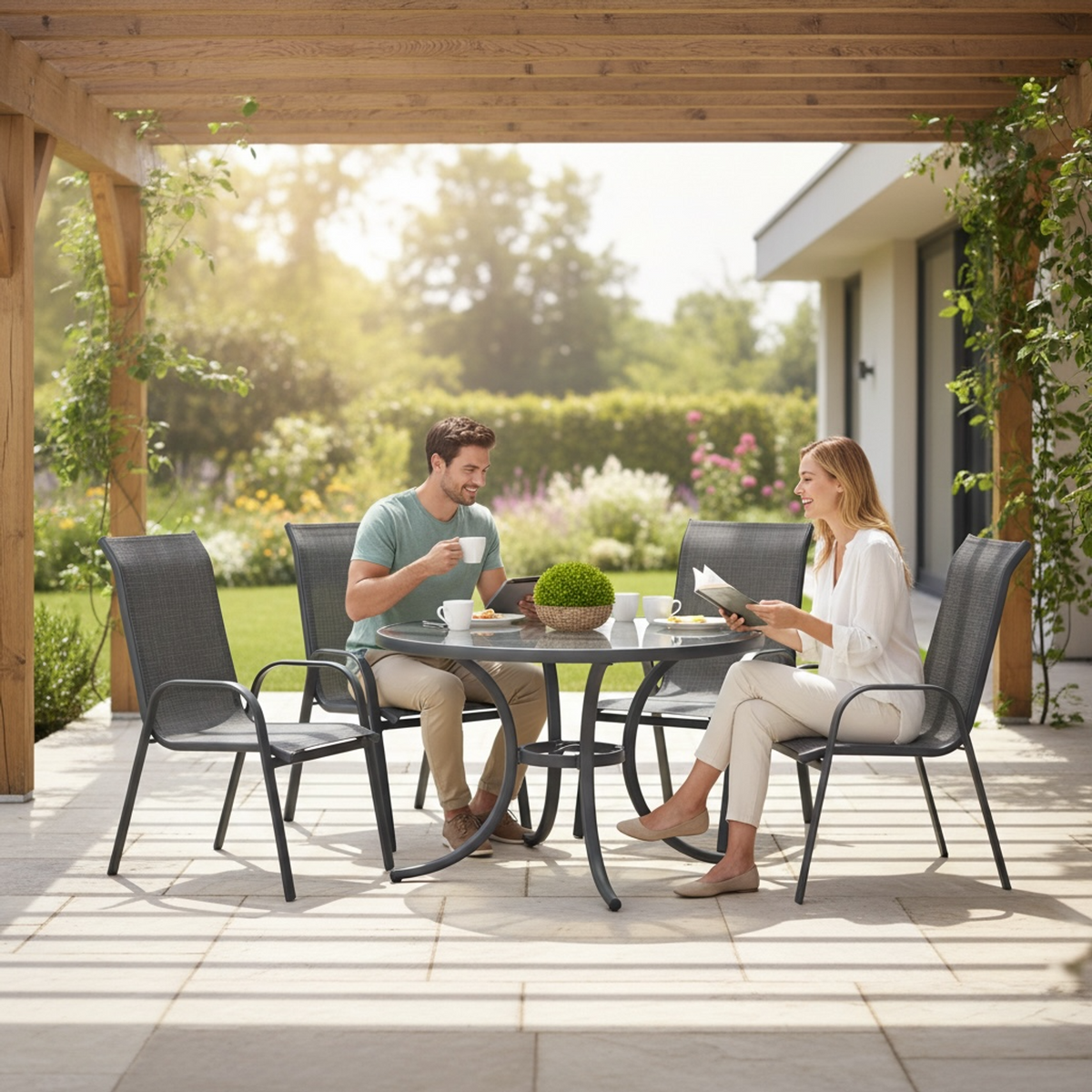 SupaGarden Textilene Dining Set 5 Piece Outdoor Patio Furniture Durable Weather Resistant For Garden
