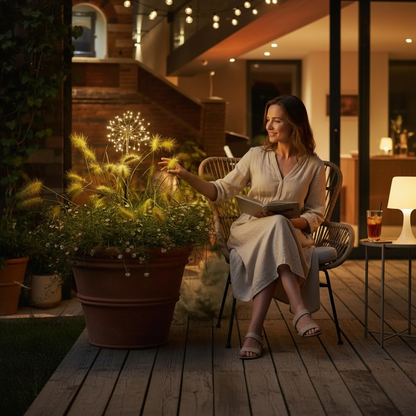 Brown Mini Dandelion Solar Light With 64 Warm White LEDs Dual Powered Indoor Outdoor Use