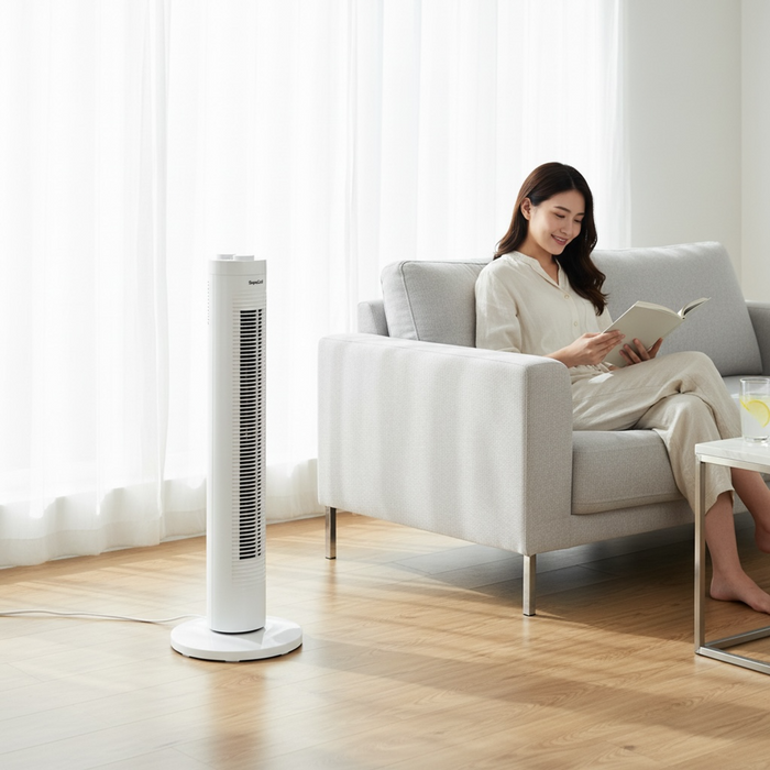 SupaCool Tower Fan 3 Speed Oscillating 90 Degree With 60 Minute Timer Whisper Quiet Easy To Assemble Modern Design
