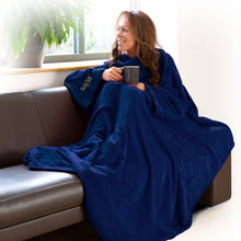 Snug-Rug Deluxe Wearable Blanket with Sleeves & Pouch Pocket – Navy Coral Fleece