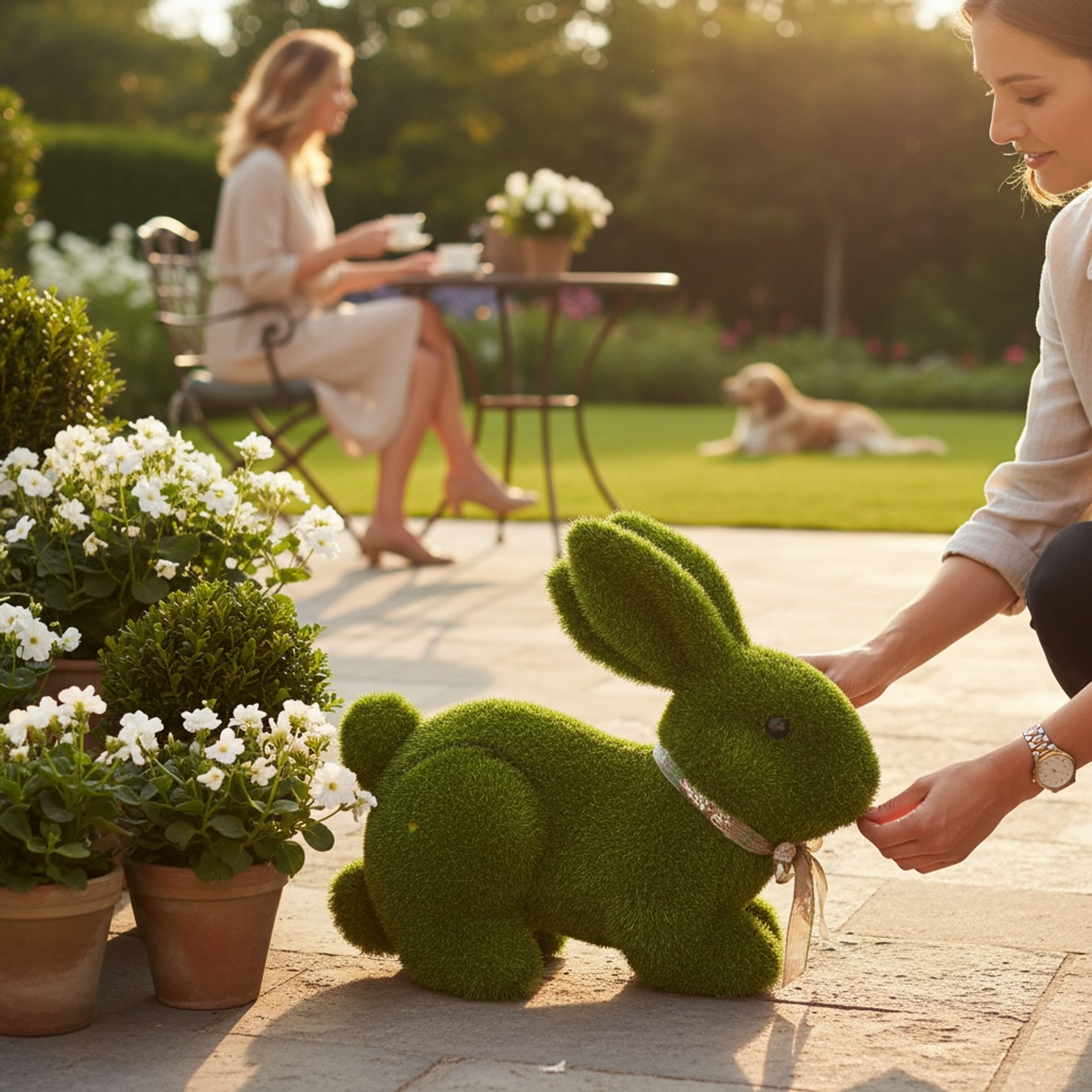 Monty The Lying Artificial Grass Bunny Rabbit Garden Ornament 35cm UV Stabilised Outdoor Decor