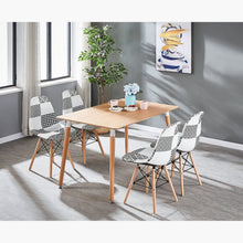 Black/White Patchwork Modern Dining Chair with Wooden Legs & Black Metal Wire Frame