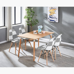 Black/White Patchwork Modern Dining Chair with Wooden Legs & Black Metal Wire Frame