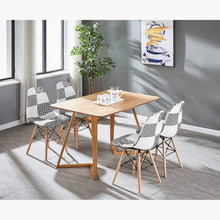 Black/White Patchwork Modern Dining Chair with Wooden Legs & Black Metal Wire Frame