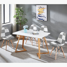 Black/White Patchwork Modern Dining Chair with Wooden Legs & Black Metal Wire Frame