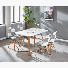 Black/White Patchwork Modern Dining Chair with Wooden Legs & Black Metal Wire Frame