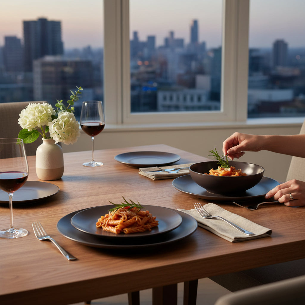 Elmira 12 Piece Brown Stoneware Dinner Set House, Home & Garden