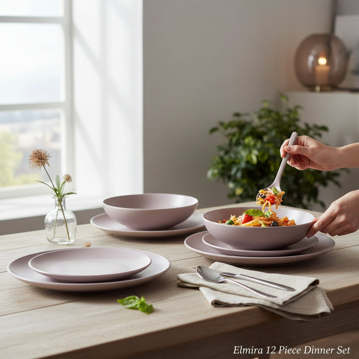 Elmira 12 Piece Grey Stoneware Dinner Set House, Home & Garden