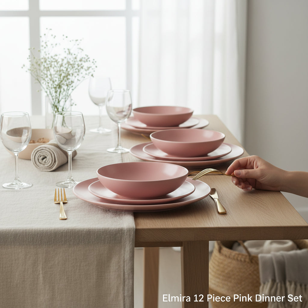 Elmira 12 Piece Pink Dinner Set House, Home & Garden