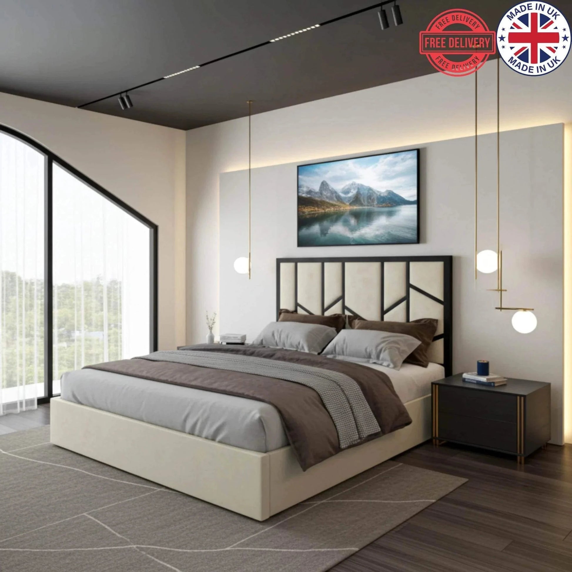 Elora Panel-Lined Upholstered Bed Frame – Modern Fabric Bed | UK Beds Direct UK Beds Direct ltd