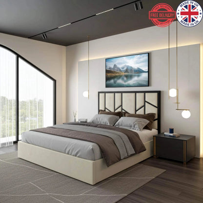 Elora Panel-Lined Upholstered Bed Frame – Modern Fabric Bed | UK Beds Direct UK Beds Direct ltd
