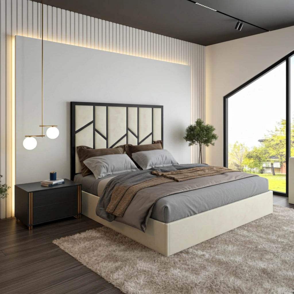 Elora Panel-Lined Upholstered Bed Frame – Modern Fabric Bed | UK Beds Direct UK Beds Direct ltd