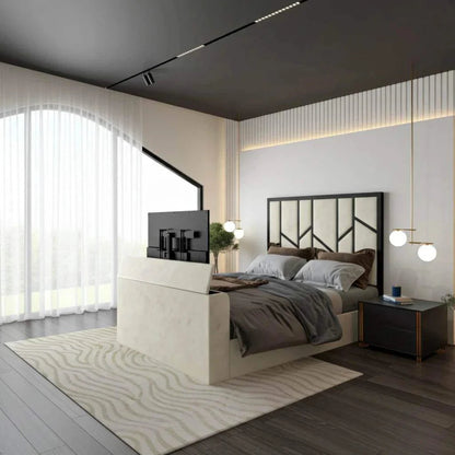 Elora Panel-Lined Upholstered TV Bed Frame - Modern Fabric Bed | UK Beds Direct UK Beds Direct ltd