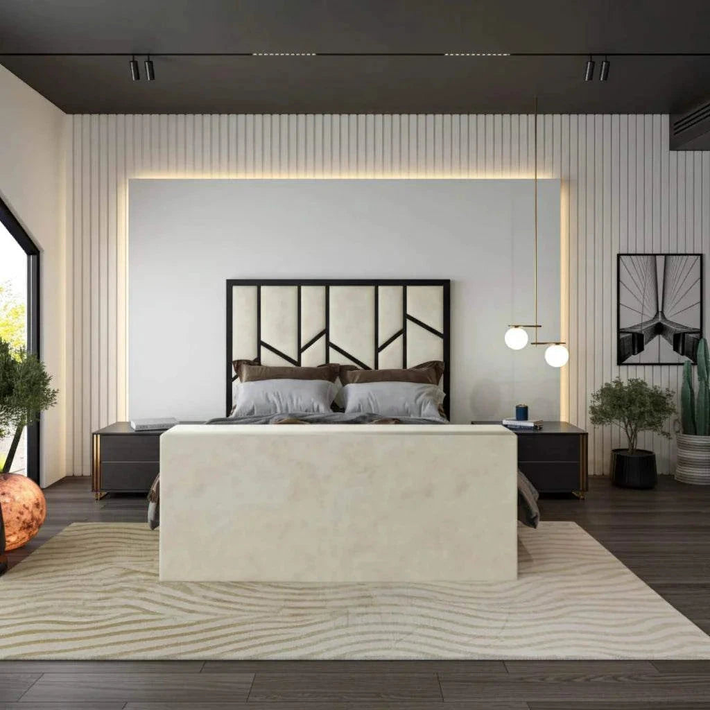 Elora Panel-Lined Upholstered TV Bed Frame - Modern Fabric Bed | UK Beds Direct UK Beds Direct ltd