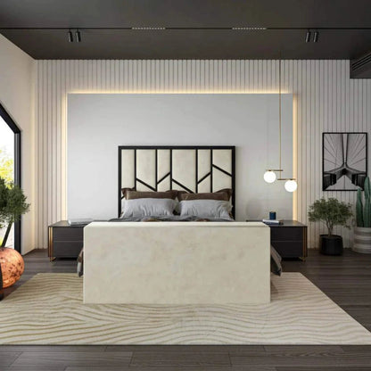 Elora Panel-Lined Upholstered TV Bed Frame - Modern Fabric Bed | UK Beds Direct UK Beds Direct ltd