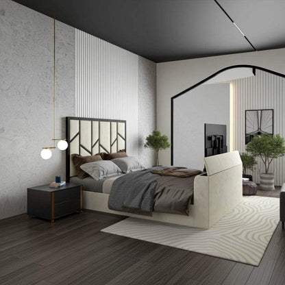 Elora Panel-Lined Upholstered TV Bed Frame - Modern Fabric Bed | UK Beds Direct UK Beds Direct ltd