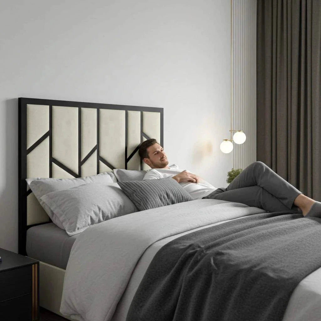 Elora Panel-Lined Upholstered TV Bed Frame - Modern Fabric Bed | UK Beds Direct UK Beds Direct ltd