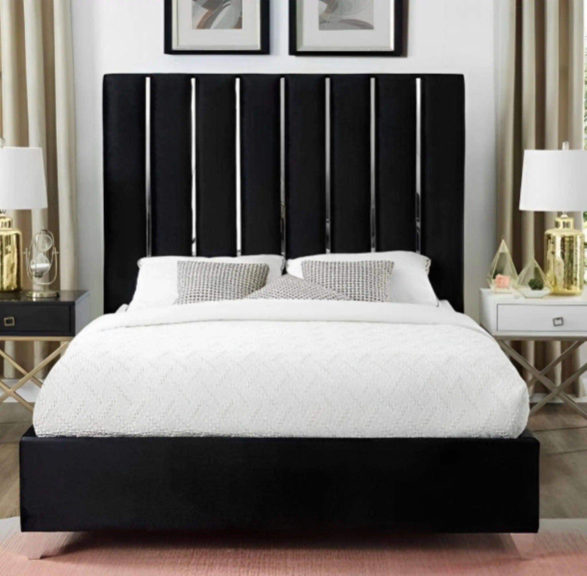 Empress Silver Chrome Trim Upholstered Bed – Luxury Modern Bed Frame with Metallic Accents UK Beds Direct ltd