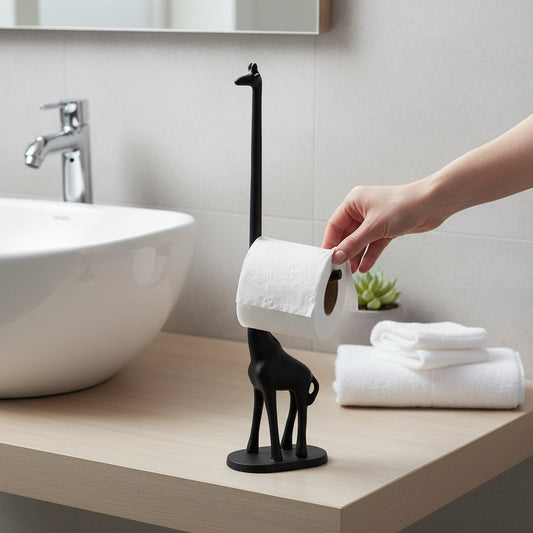 Fauna Black Giraffe Toilet Roll Holder w12 x d8 x h45 House, Home & Garden