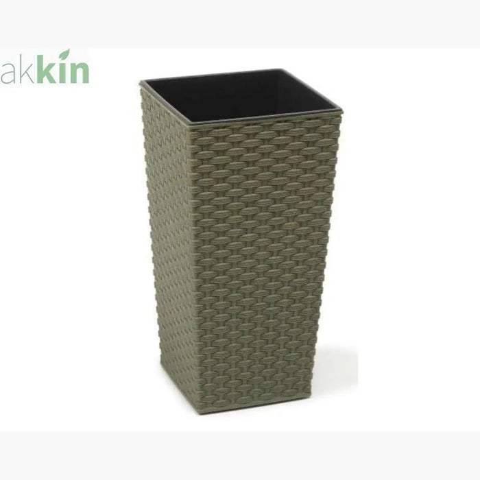 Finesse ECO Rattan Decorative Planter Tall Square 19cm - Forest Green AK Kin Garden Supplies