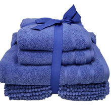 Four Pack Chenille Bath Mat & Towel Bundle Ribbon Tied - Blue AK Kin Garden Supplies
