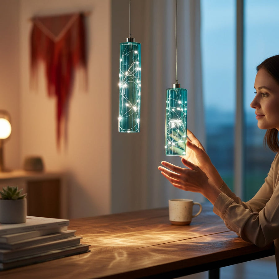 Glass Cylinders 20.7, 27cm Aqua Hanging Home Lights | set of 2 House, Home & Garden