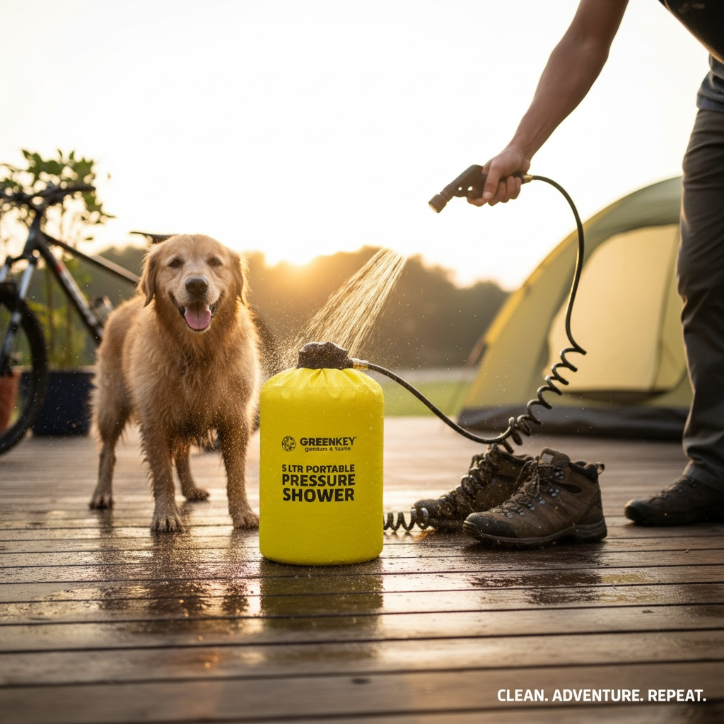 Greenkey 5 Litre Portable Pressure Shower – Hand Pump Camping Shower for Dogs, Horses, Bikes, Shoes & Outdoor Cleaning House, Home & Garden