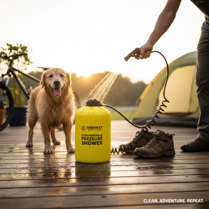 Greenkey 5 Litre Portable Pressure Shower – Hand Pump Camping Shower for Dogs, Horses, Bikes, Shoes & Outdoor Cleaning House, Home & Garden