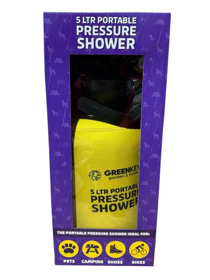 Greenkey 5 Litre Portable Pressure Shower – Hand Pump Camping Shower for Dogs, Horses, Bikes, Shoes & Outdoor Cleaning House, Home & Garden