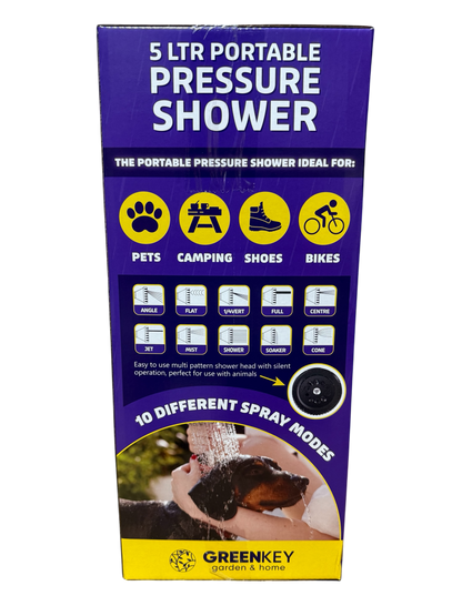 Greenkey 5 Litre Portable Pressure Shower – Hand Pump Camping Shower for Dogs, Horses, Bikes, Shoes & Outdoor Cleaning House, Home & Garden
