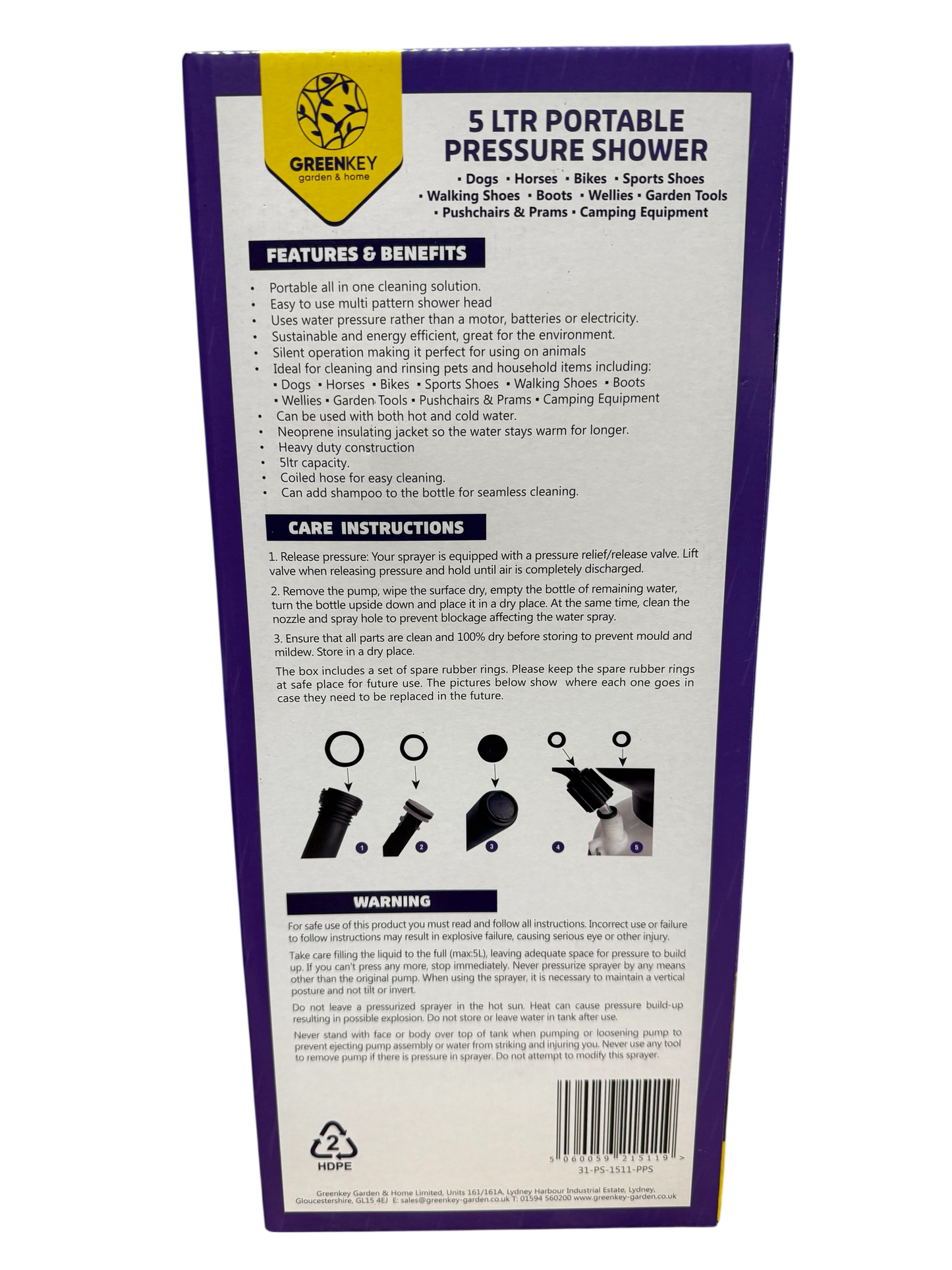 Greenkey 5 Litre Portable Pressure Shower – Hand Pump Camping Shower for Dogs, Horses, Bikes, Shoes & Outdoor Cleaning House, Home & Garden