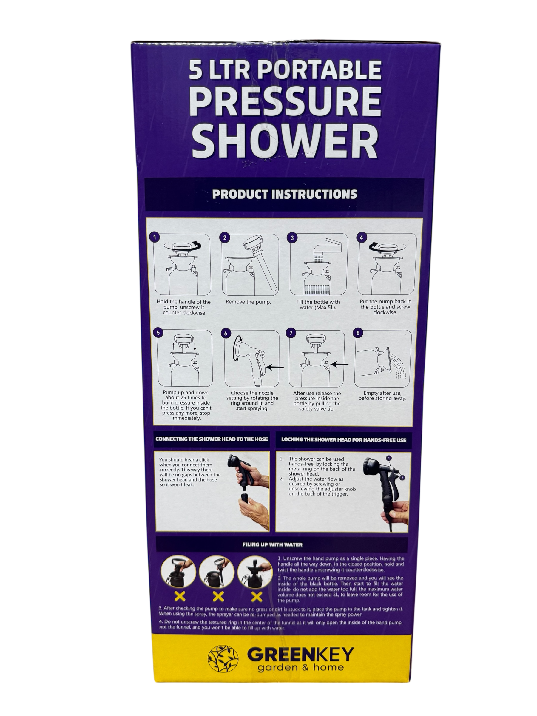 Greenkey 5 Litre Portable Pressure Shower – Hand Pump Camping Shower for Dogs, Horses, Bikes, Shoes & Outdoor Cleaning House, Home & Garden