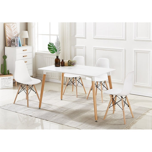 Halo Dining Table and Ghost Chair Set for 4 - Eiffel Plastic Chairs and a Rectangle Dining Table PN Home