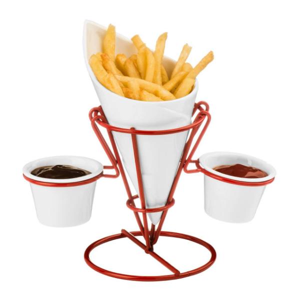Hollywood French Fry Cone With 2 Dip Dishes And Metal Stand House, Home & Garden