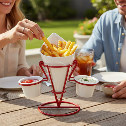 Hollywood French Fry Cone with 2 Dip Dishes & Metal Stand House, Home & Garden