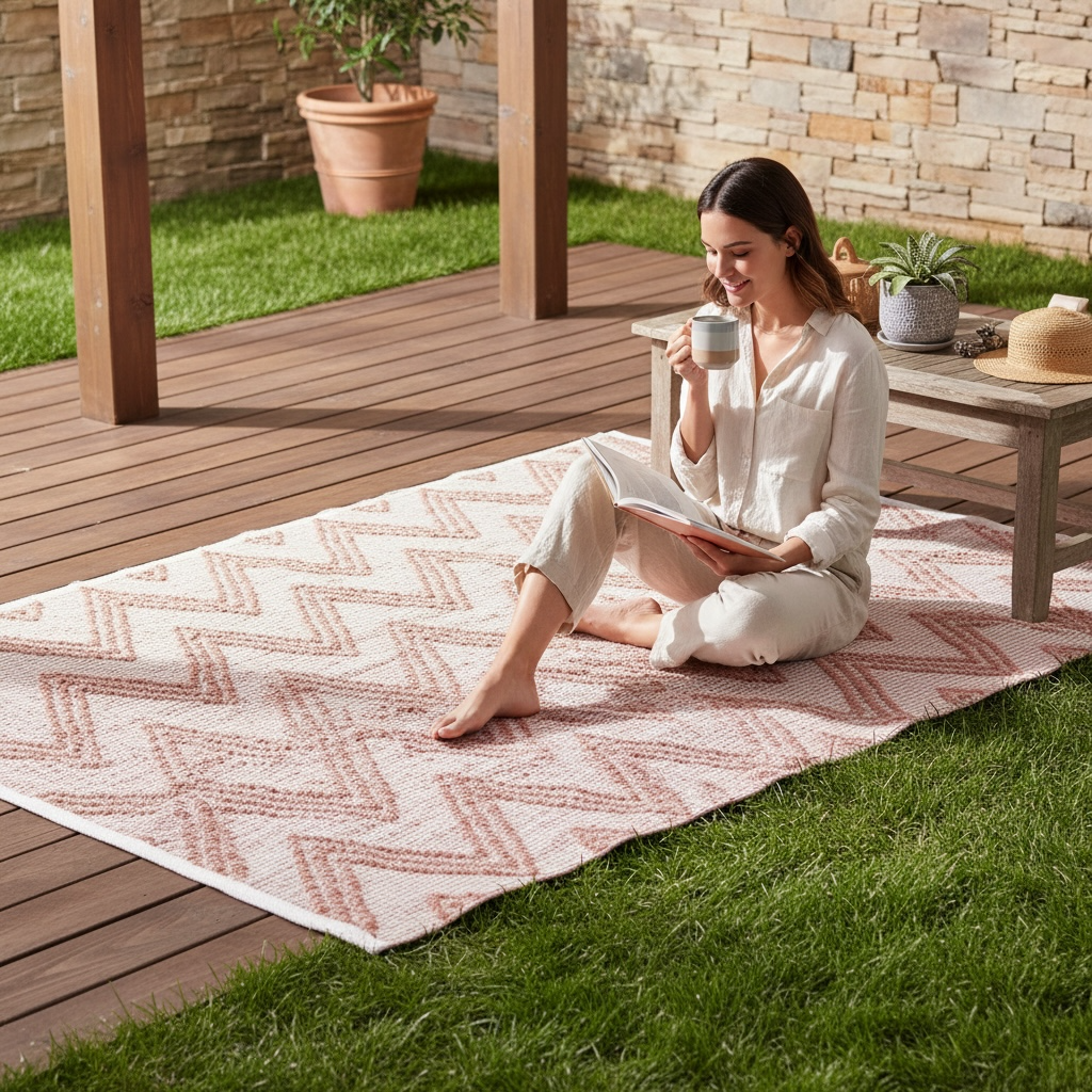 Indoor & Outdoor Rug – Terracotta Zigzag 120cm x 170cm House, Home & Garden