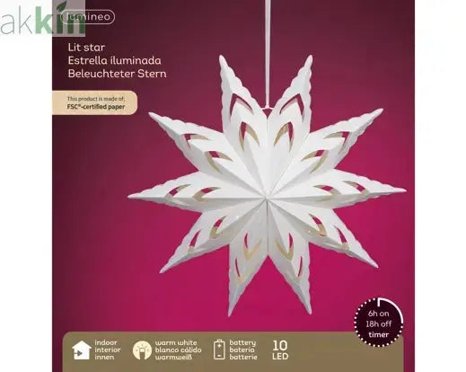 LED 38cm 10 Point Star Velvet Finish Paper Steady Indoor Hanging Light Decoration - White / Warm Light AK Kin Garden Supplies