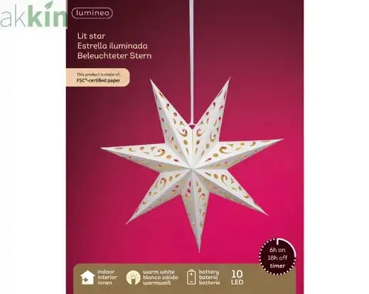 LED 38cm Star Velvet Finish Paper Steady Indoor Hanging Light Decoration - White / Warm Light (Copy) (Copy) AK Kin Garden Supplies