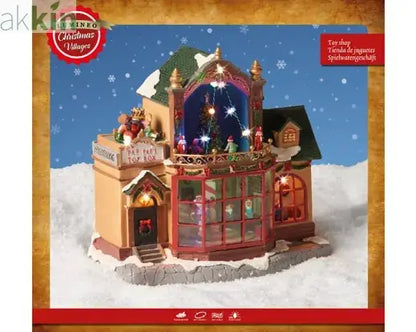 LED Christmas Toy Shop Scene Polyresin Indoor Decoration L.19cm W.30.5cm H.28.5cm AK Kin Garden Supplies