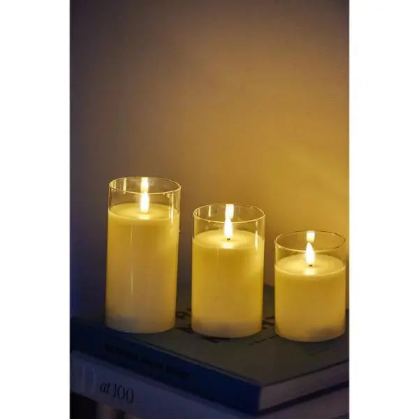 LED Glass Candles 7.5cm Ivory | set of 3 AK Kin Garden Supplies