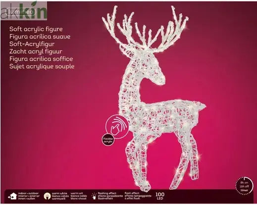 LED Light Up Christmas Reindeer Flashing Effect Outdoor Decoration L.52cm W.32cm H.91cm AK Kin Garden Supplies