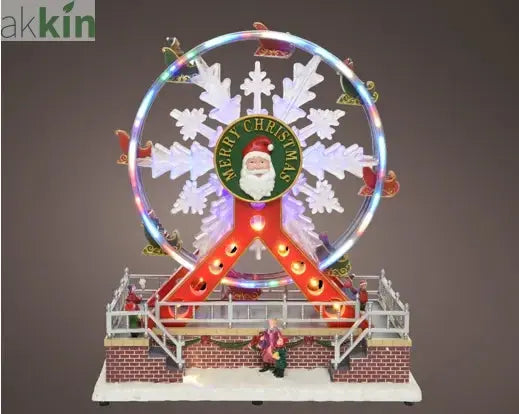 LED Merry Christmas Ferris wheel  Polyresin Indoor Decoration  L.15.5cm W.27.5cm H.31cm AK Kin Garden Supplies