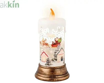 LED Water Spinner Snow Globe Plastic Festive Scene Candle Indoor Christmas Decoration  D.10.8cm H.21.6cm AK Kin Garden Supplies