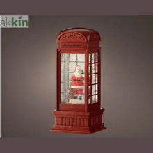 LED Water Spinner Snow Globe Plastic Telephone Booth Indoor Christmas Decoration L.11cm W.11cm H.25cm AK Kin Garden Supplies
