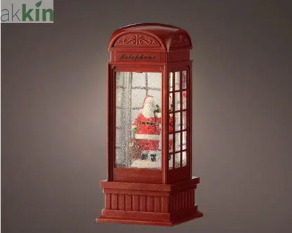LED Water Spinner Snow Globe Plastic Telephone Booth Indoor Christmas Decoration L.11cm W.11cm H.25cm AK Kin Garden Supplies
