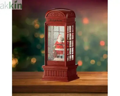 LED Water Spinner Snow Globe Plastic Telephone Booth Indoor Christmas Decoration L.11cm W.11cm H.25cm AK Kin Garden Supplies